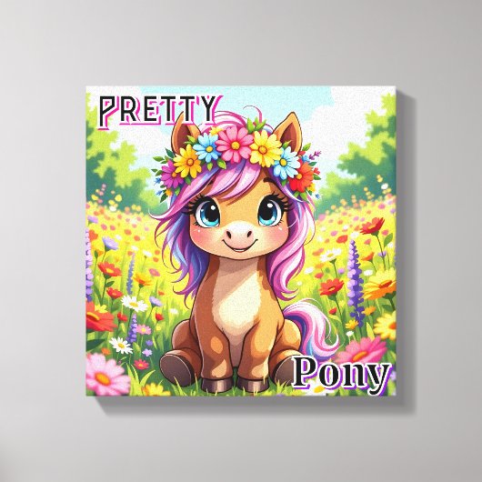 Pony | Schattigee Cartoon Kind Nursery Art Canvas Afdruk (Voorkant)