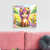 Pony | Schattigee Cartoon Kind Nursery Art Canvas Afdruk (Insitu (Woonkamer))