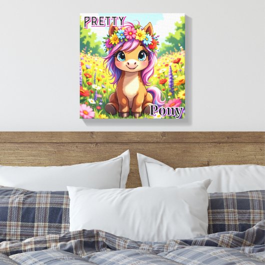  Pony | Schattigee Cartoon Kind Nursery Art Canvas Afdruk (Insitu (Slaapkamer))