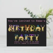 Pony Uitnodiging voor verjaardagsfeest, felgekleur (Staand voorkant)