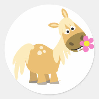 Pony van de cartoon en ventilatorsticker ronde sticker