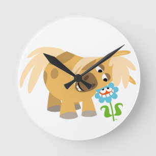 Pony van de Cartoon van de trekstang en ventilator Ronde Klok