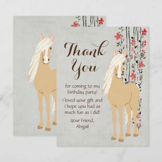 Pony van Palomino en bloemen Bedankkaart (Voorkant / Achterkant)