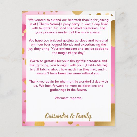 Pony verjaardagsfeestje wit paard dank u kaart (Achterkant)