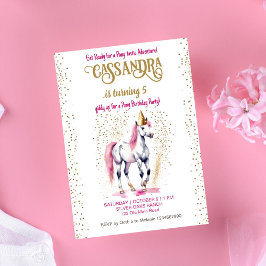 Pony verjaardagsfeestje wit paard goud sprinkles kaart