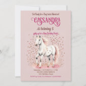 Pony verjaardagsfeestje wit paard roos strooisels kaart (Voorkant)