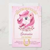 Pony verjaardagsfeestje zadel op paarden roze en g kaart (Voorkant)