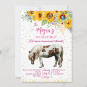 Pony verjaardagsfeestje zonnebloemen glitter sjabl kaart (Voorkant)