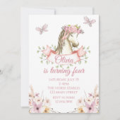 pony verjaardagsuitnodiging Bloemen Boho Paard Kaart (Voorkant)