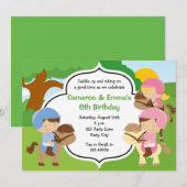 Pony Verjaardagsuitnodigingen voor tweelingen (jon Kaart (Voorkant / Achterkant)