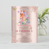  Pony Vlinders Roos Gouden Drips Verjaardag Kaart (Staand voorkant)