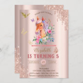  Pony Vlinders Roos Gouden Drips Verjaardag Kaart (Voorkant / Achterkant)