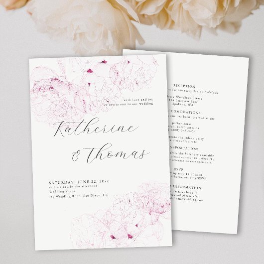 Pony Wedding Pink Ink Elegant Formal All in One Kaart