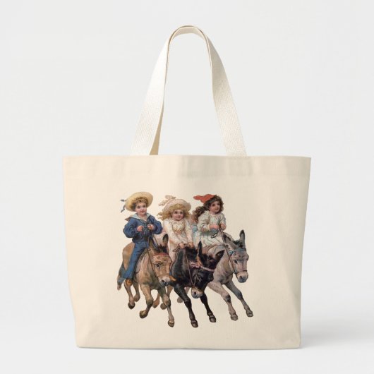  pony's en kinderen met een crème grote tote bag (Voorkant)