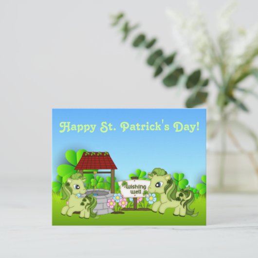 Pony's en klavers Happy St. Patrick's Day Horse Briefkaart (Staand voorkant)