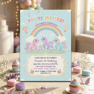 Pony's en Regenboog 1e Verjaardagsfeestje Kaart