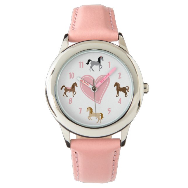  pony's en roze hartritme horloge (Voorkant)