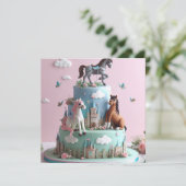 PONY'S & KASTELEN CAKE KINDEREN VERJAARDAG KAART (Staand voorkant)