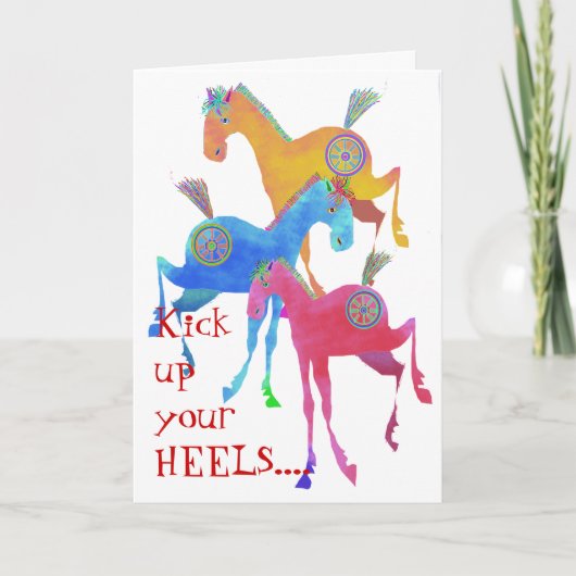  pony's rode verjaardagskaart kaart (Voorkant)
