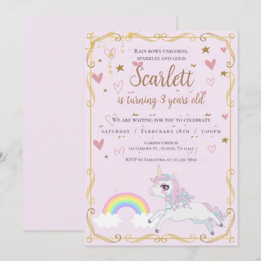 Pony's uitnodiging voor de derde verjaardag (Voorkant / Achterkant)