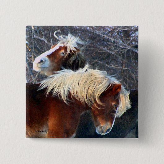 pony's vierkante button 5,1 cm (Voorkant)
