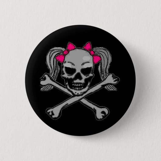 Ponytail skull w/ roze bogen ronde button 5,7 cm (Voorkant)