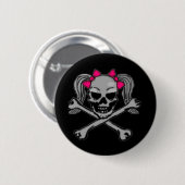 Ponytail skull w/ roze bogen ronde button 5,7 cm (Voorkant /achterkant)