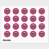 Ponytail skull w/ roze bogen ronde sticker (Vel)