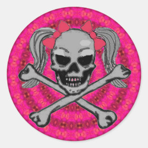 Ponytail skull w/ roze bogen ronde sticker