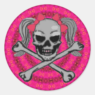 Ponytail skull w/ roze bogen ronde sticker