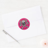 Ponytail skull w/ roze bogen ronde sticker (Envelop)
