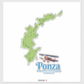 Ponza Italiaans eiland kaart. Sticker (Vel)