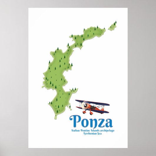 Ponza Italiaanse eilandkaart. Poster (Voorkant)