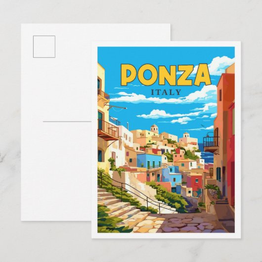 Ponza Italië vintage reisillustratie Briefkaart (Voorkant / Achterkant)