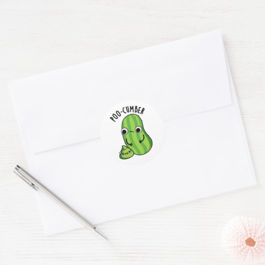 Poo-cumber Funny Cucumber Pun Ronde Sticker (Envelop)