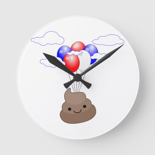Poo Emoji met ballonnen Ronde Klok (Voorkant)