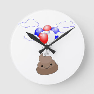 Poo Emoji met ballonnen Ronde Klok