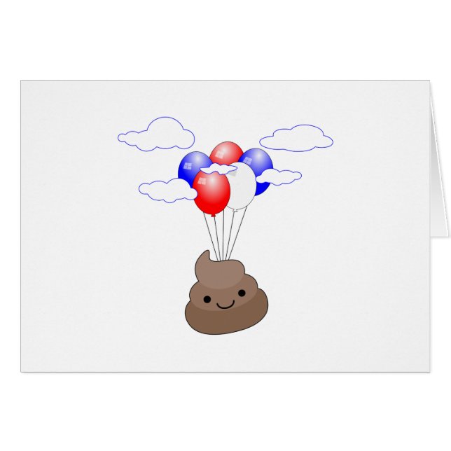 Poo Emoji vliegt met ballonnen (Voorkant Horizontaal)