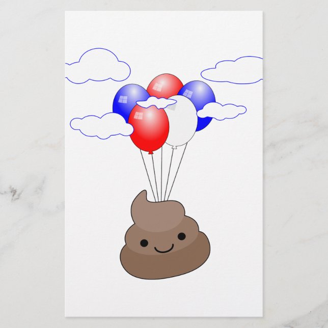 Poo Emoji vliegt met ballonnen (Voorkant)