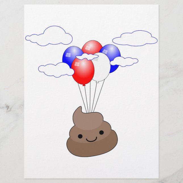Poo Emoji vliegt met ballonnen (Voorkant)