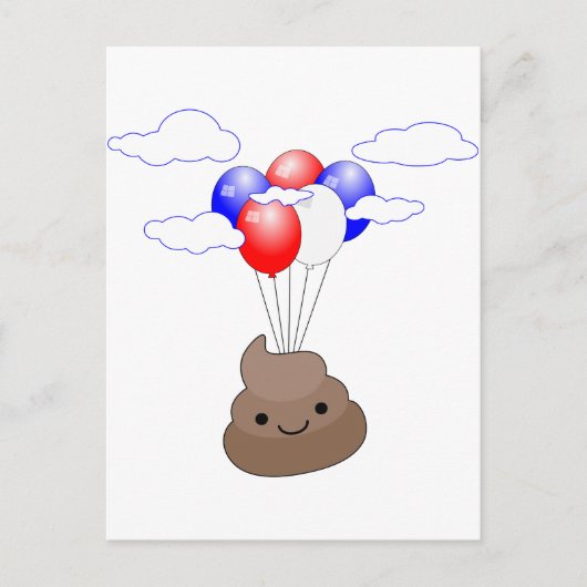 Poo Emoji vliegt met ballonnen Briefkaart (Voorkant)
