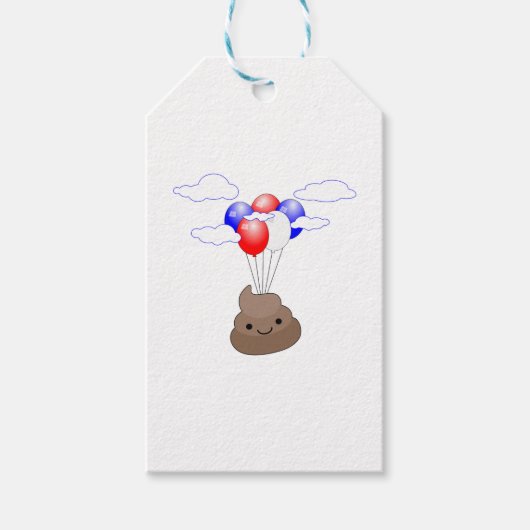 Poo Emoji vliegt met ballonnen Cadeaulabel (Voorkant)
