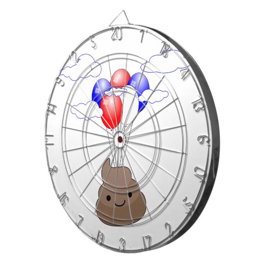 Poo Emoji vliegt met ballonnen Dartbord (Voorkant Rechts)