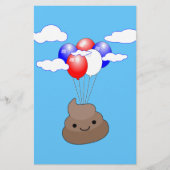 Poo emoji vliegt met ballonnen in blauwe lucht briefpapier (Voorkant)