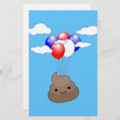 Poo emoji vliegt met ballonnen in blauwe lucht briefpapier (Voorkant / Achterkant)