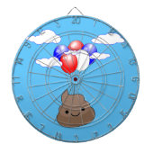 Poo emoji vliegt met ballonnen in blauwe lucht dartbord (Voorkant)