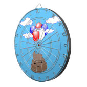 Poo emoji vliegt met ballonnen in blauwe lucht dartbord (Voorkant Rechts)