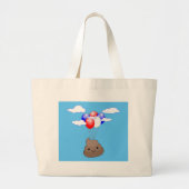 Poo emoji vliegt met ballonnen in blauwe lucht grote tote bag (Voorkant)