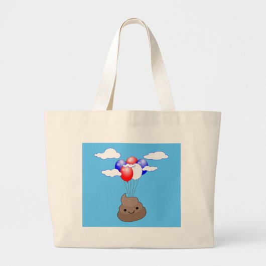 Poo emoji vliegt met ballonnen in blauwe lucht grote tote bag (Voorkant)