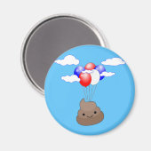 Poo emoji vliegt met ballonnen in blauwe lucht magneet (Voorkant / Achterkant)